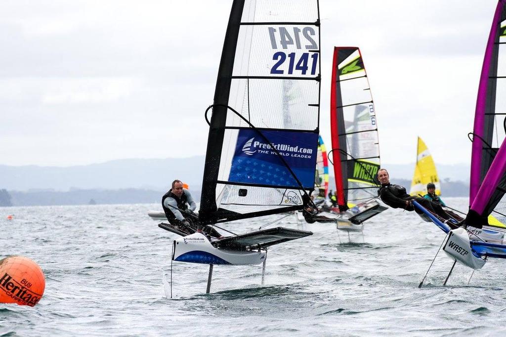 3. Race start on Day 2, L.to R. Nick Olson, Jackson Keon,Mark Overington, Elice Beavis  © John Adair